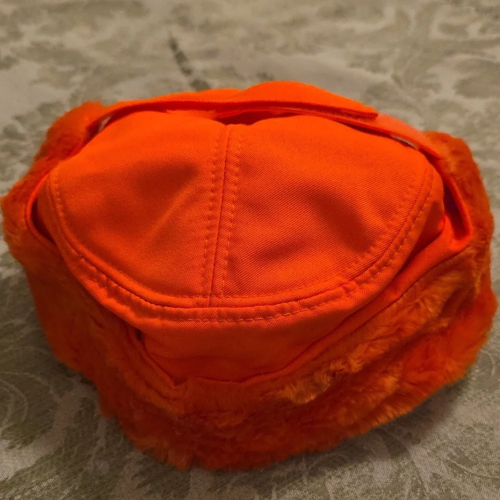 Bright Orange Winter Cap with Ear Flaps - Picture 2 of 4